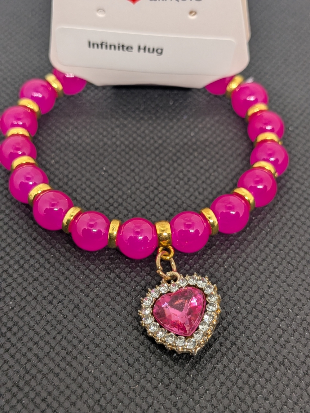 Hot Pink Heart Charm Beaded Bracelet
